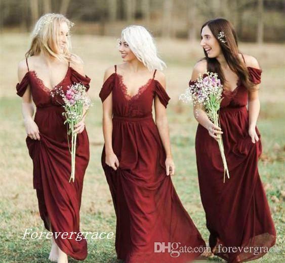 2019 High Quality Bohemian Dark Red Bridesmaid Dress Garden Country Formal Wedding Party Guest Maid of Honor Gown Plus Size Custom Made