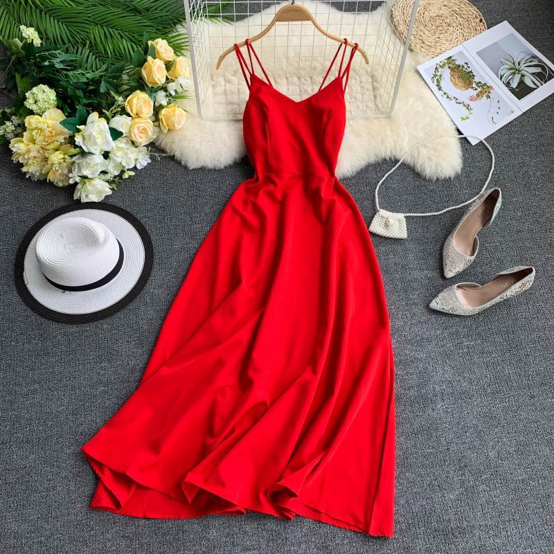 Summer Elegant Backless Dresses Spaghetti Strap Long Dress Women Vintage Beach Party Maxi Dress Green White Red Robe Vestidos 210521