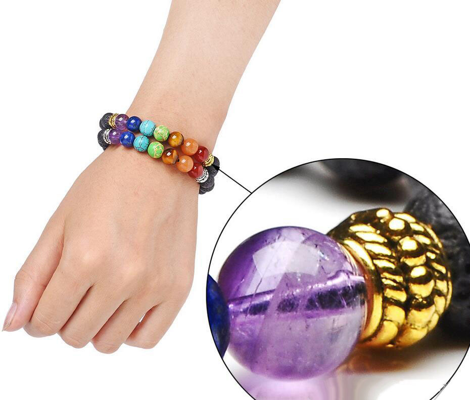 HOT Yoga Handmade 7 Chakra Tree Of Life Charm Bracelets Lava Stones Multicolor Beads Rope Bracelet Women Men Bracelets Bangles