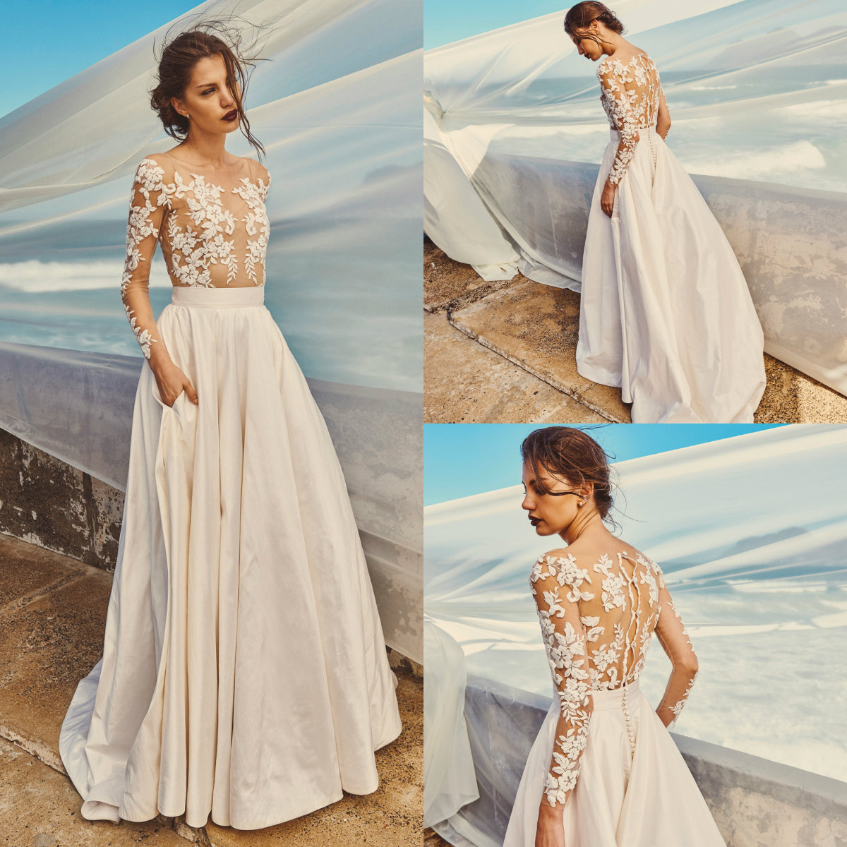 Elbeth Gillis 2019 Beach Wedding Dresses Jewel Neck A Line Lace Bodice Appliqued Bohemian Wedding Dress Satin Plus Size Robe De Mariée Gowns