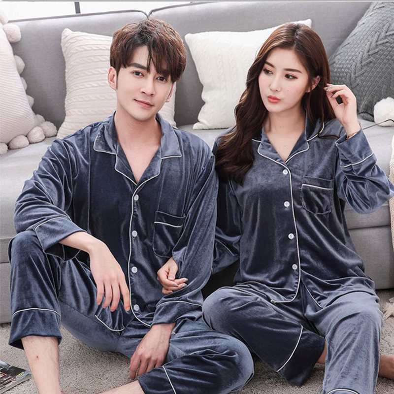 BZEL New Couple Pajama Set Velvet Pijamas Long Sleeve Sleepwear His-and-her Home Suit Pyjama For Lover Man Woman Lovers' Clothes