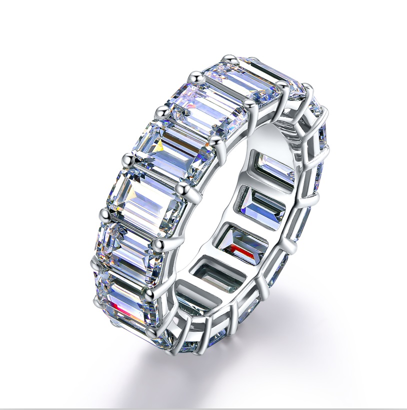 Ins Sparkling Top Sell Luxury Jewelry Real 925 Sterling Silver White Topaz Stackable Eternity CZ Diamond Women Wedding Bridal Ring Gift