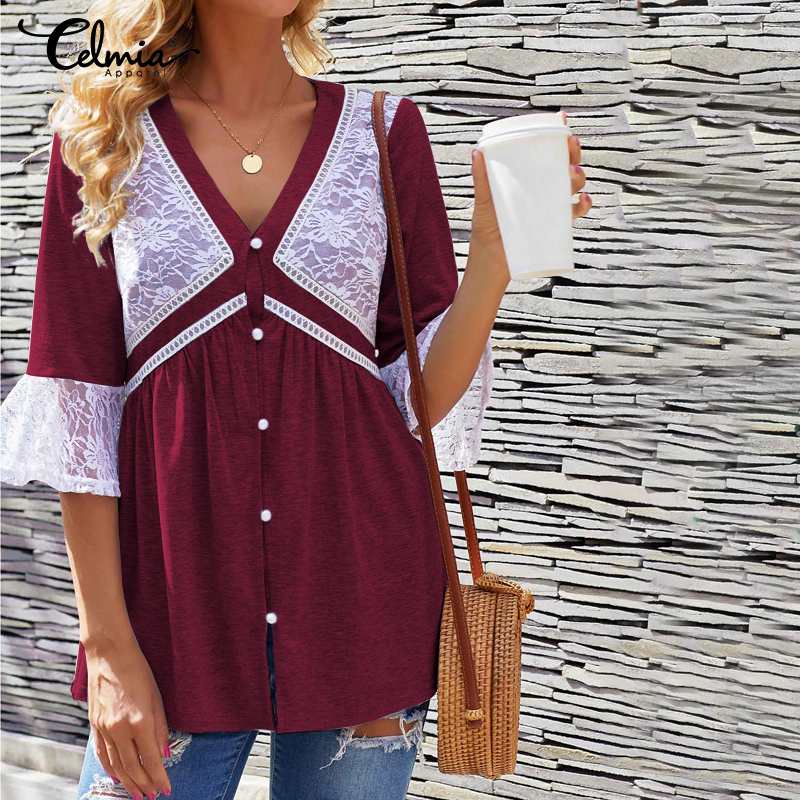 Plus Size Tops Celmia Women Fashion Lace Blouse 2020 Summer Flare Sleeve Casual Loose Shirts Vintage Office Tunic Blusas Mujer, Black
Plus Size Tops Celmia Women Fashion Lace Blouse 2020 Summer Flare Sleeve Casual Loose Shirts Vintage Office Tunic Blusas Mujer, Black