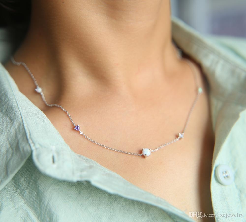 Maxi Necklace Rushed Sale Collares Collier 2019 New 925 Sterling fire Opal Station Long Chain High Quality Fashion Women party Jewelry gift