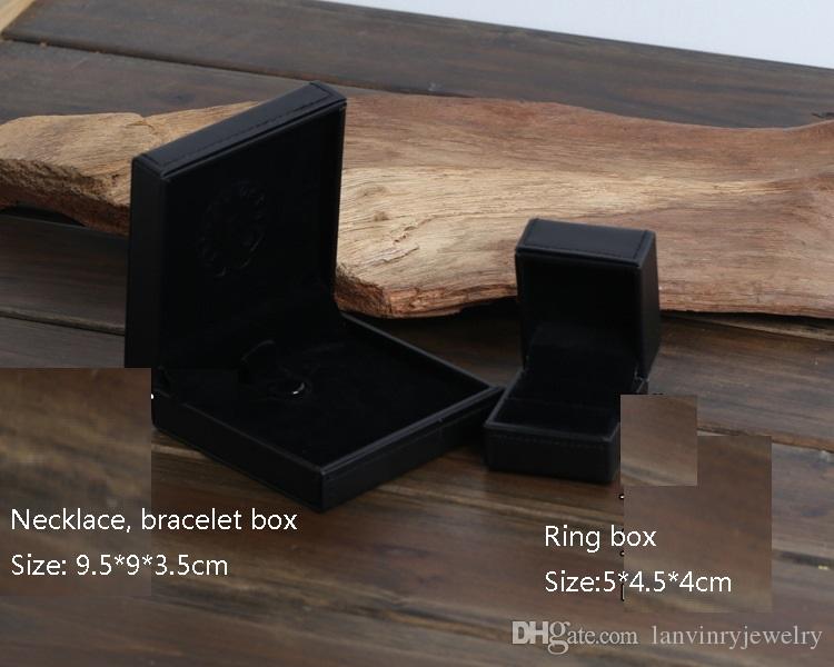 Hot sale High quality jewelry package boxes black fake leather PU material necklace bracelet ring boxes gift boxes with velvet pouch