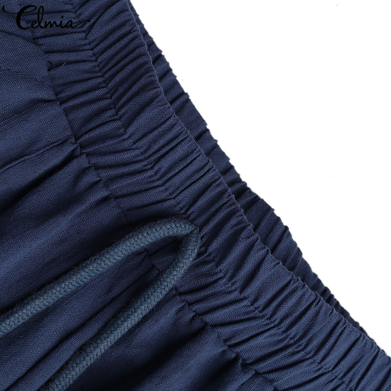 Celmia Women Vintage En Long Palazzo Fashion Wide Leg Pants Casual Elastic Waist Trouser Solid Loose Pantalon Femme Oversized B3