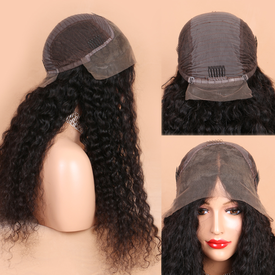 Natural Black Long Kinky Curly Lace Front Wigs with Baby Hair Glueless Synthetic Wigs for African Black Women Heat Resistant Fiber Hair