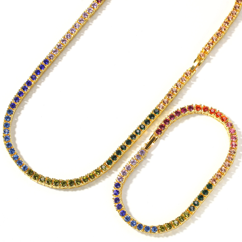 4mm Hip Hop Colorful Zircon Tennis Bracelets 18k Gold Plated Men Women Jewelry