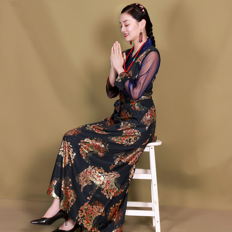 Summer Tibetan Dress Retro long Sleeves ethnic robe Chinese Traditional Clothing for Women Tibet Clothes Oriental Dresses Vestido
