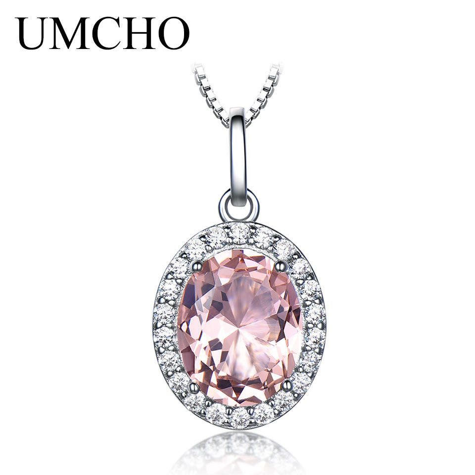 Umcho Pink Sapphire Morganite Pendant For Women Real 925 Sterling Silver Necklaces Link Chain Jewelry Engagement Gift New Y19051602