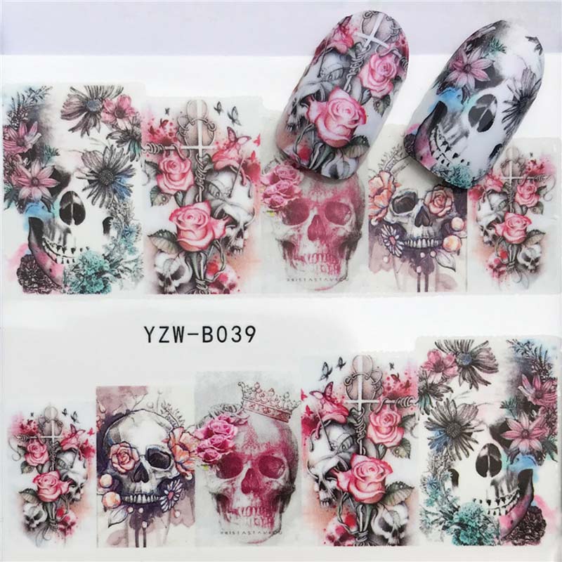 Self-adhesive Halloween Nail Stickers Cool Skull Nail Sticker Decals for Nails Art Decorations Finger Beauty Wraps