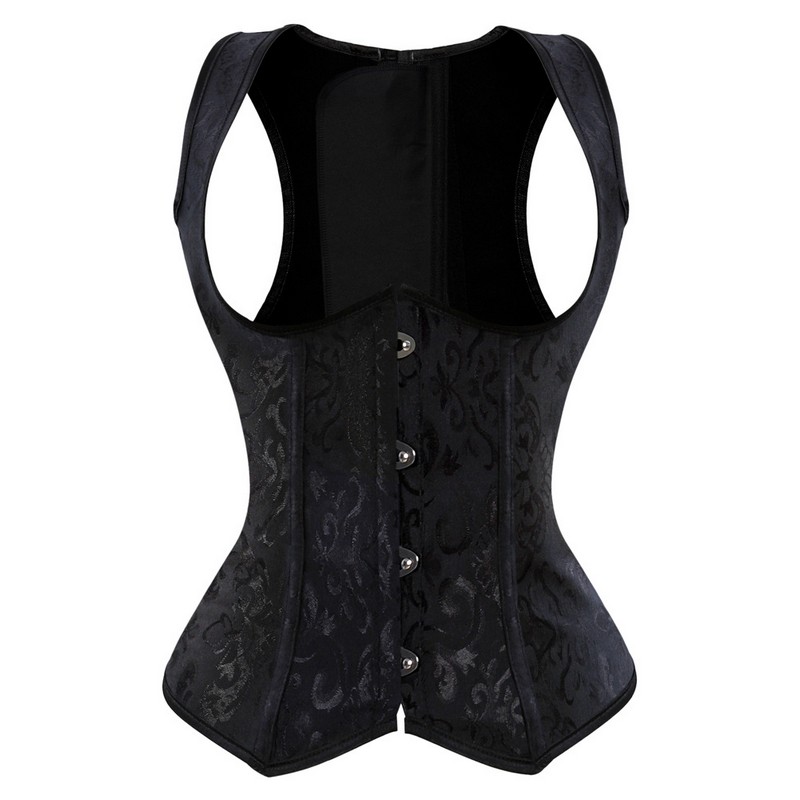 Women Jacquard Halterneck Underbust Corset Vest Spiral Steel Boned Body Shaper Waist Cincher Slimming Corselet Plus Size S-6XL Black White