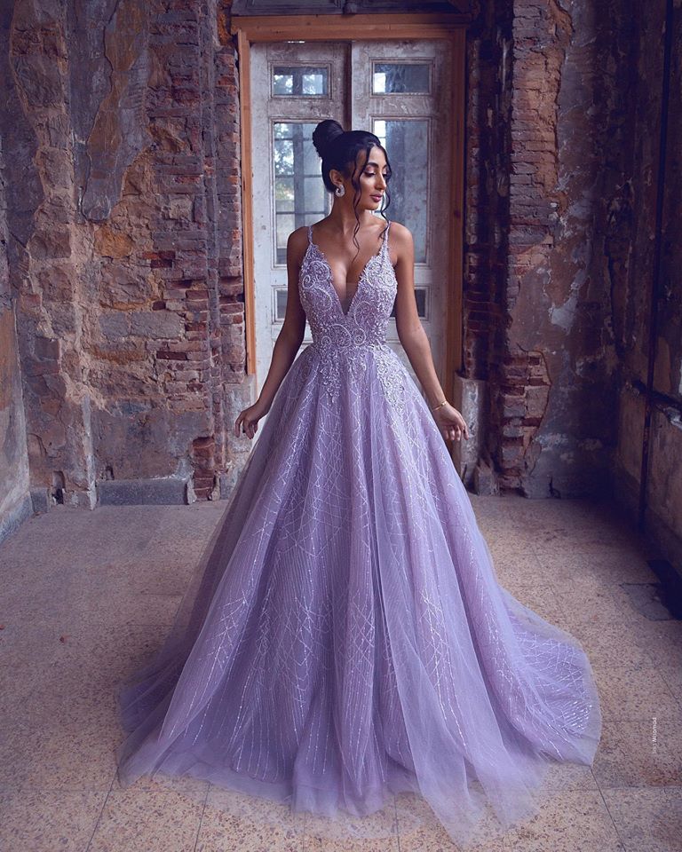 purple wedding dresses sexy deep v neck lace appliques sequins bridal gowns a line backless wedding dress