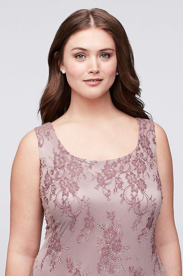 Plus Size Tea Length Mother of the Groom Dresses with Jacket Scoop Neck 3/4 Sleeve Full Lace Prom Wear Short Party Gowns