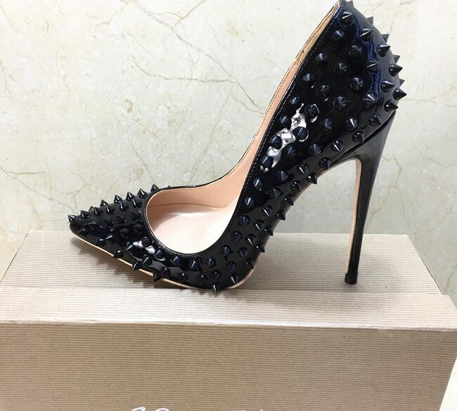 fashion Women Pumps Shoes Black Patent Leather Spikes Point toe high heels thin heel shoe sexy lady genuine leather 120mm 100mm, 8cm
fashion Women Pumps Shoes Black Patent Leather Spikes Point toe high heels thin heel shoe sexy lady genuine leather 120mm 100mm, 8cm