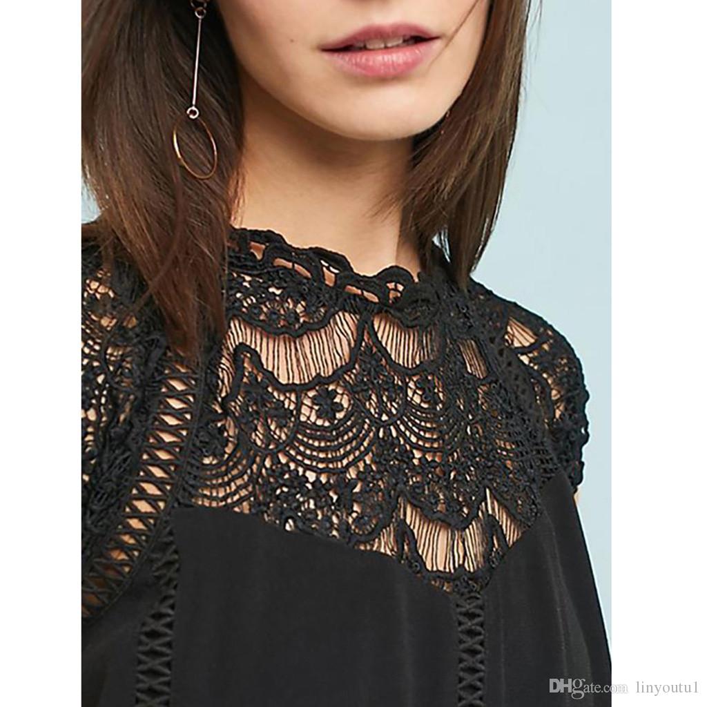 Summer fashion 2020 Women Lace Blouses Ladies Solid Causal Sleeveless Hollow Out Blouse Tops Chiffon Shirt