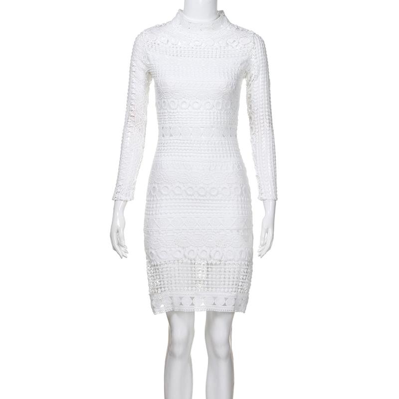 Elegant Ladies White Lace Dress Summer Hollow Out Women Long Sleeve One Piece Dress Wedding Party Dresses Vestido Spring Autumn