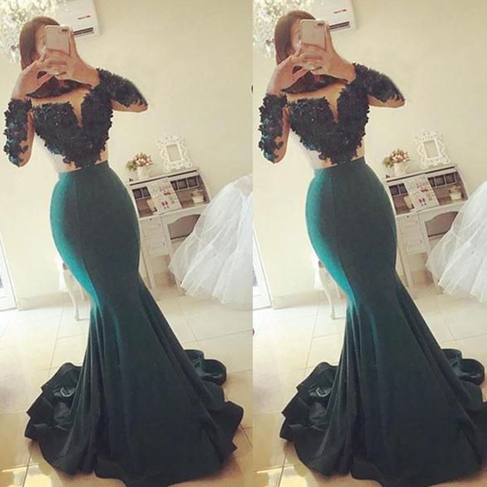 Mermaid Prom Dresses Sheer Crew Long Sleeve Lace Flower Green Satin Evening Party Gowns, Lavender
Mermaid Prom Dresses Sheer Crew Long Sleeve Lace Flower Green Satin Evening Party Gowns, Lavender