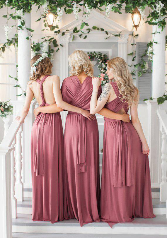 Dusky Pink Bridesmaid Dresses A Line Chiffon Boho Summer Country Garden Formal Wedding Party Guest Maid of Honor Gowns Plus Size Custom Made