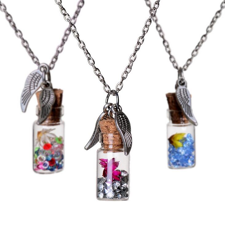 Original handmade DIY female alloy wings wishing bottle pendant jewelry wholesale DJN284 mix order Pendant Necklaces jewelry