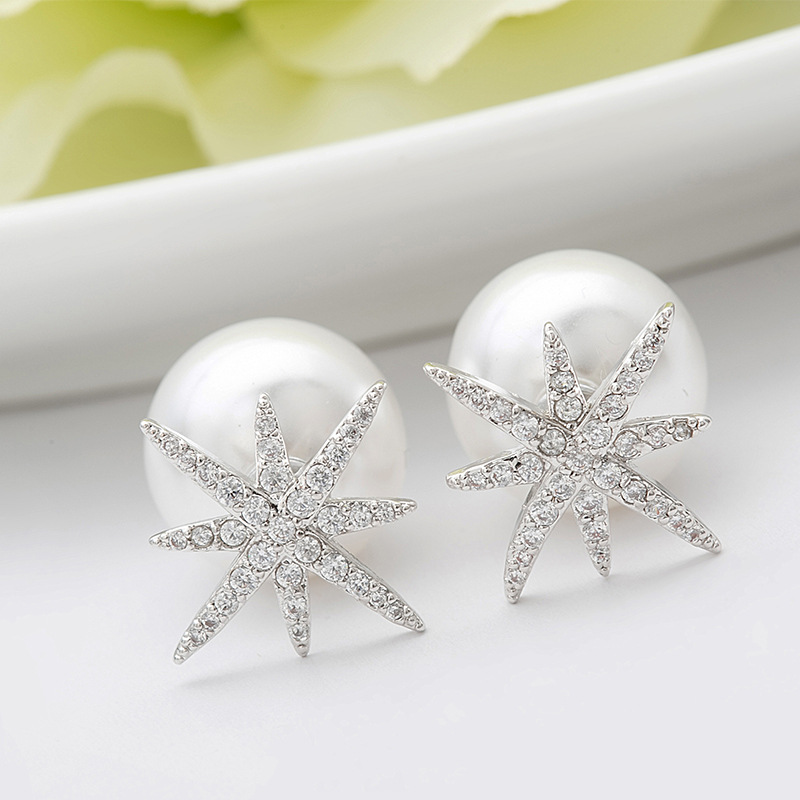 White Zircon Star Stud Earrings Pearl Ear Plug Fine Jewelry Wedding Earrings for Women Girl Gift