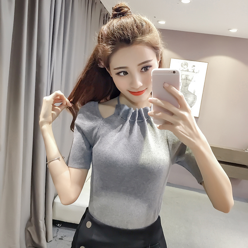 Spring Summer Women Fashion Slim Knitting Off-shoulder Pleated Short Sleeve T-shirts Tops Girl Knitted Tees FL4730, Black
Spring Summer Women Fashion Slim Knitting Off-shoulder Pleated Short Sleeve T-shirts Tops Girl Knitted Tees FL4730, Black