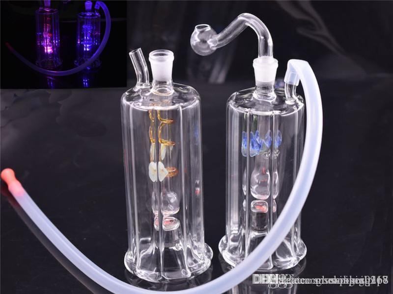 LED Glass Water Bongs mini Glass beaker Bong Thick Glass Oil Burner Beaker Bongs 10mm Joint Oil Rigs with 10mm oil burner pipe