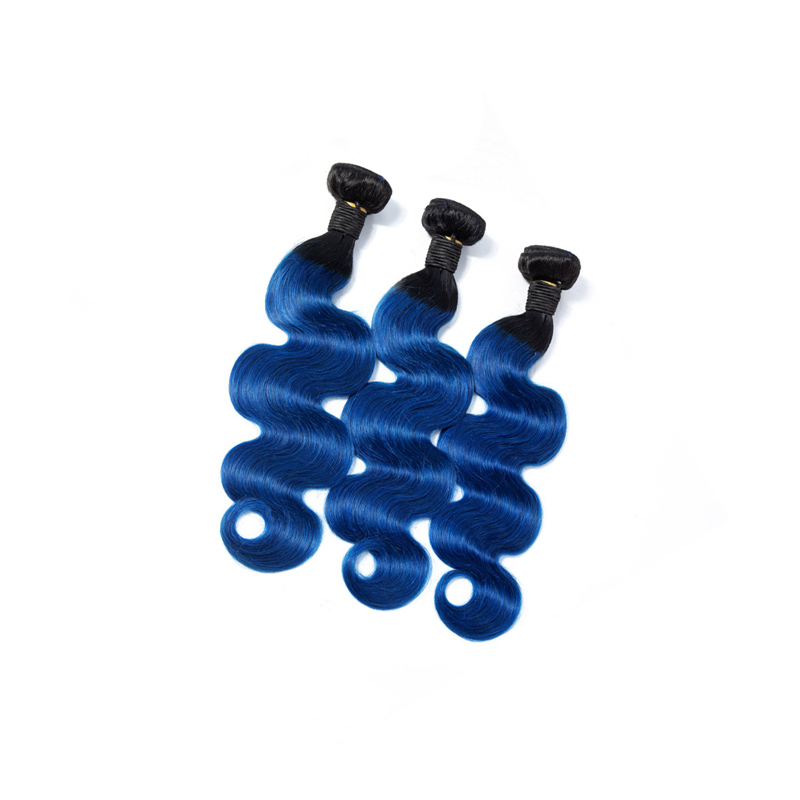 Indian Virgin 3 Bundles Body Wave 1B/Blue Ombre Human Hair Extensions Three Pieces 1B Blue - view 4