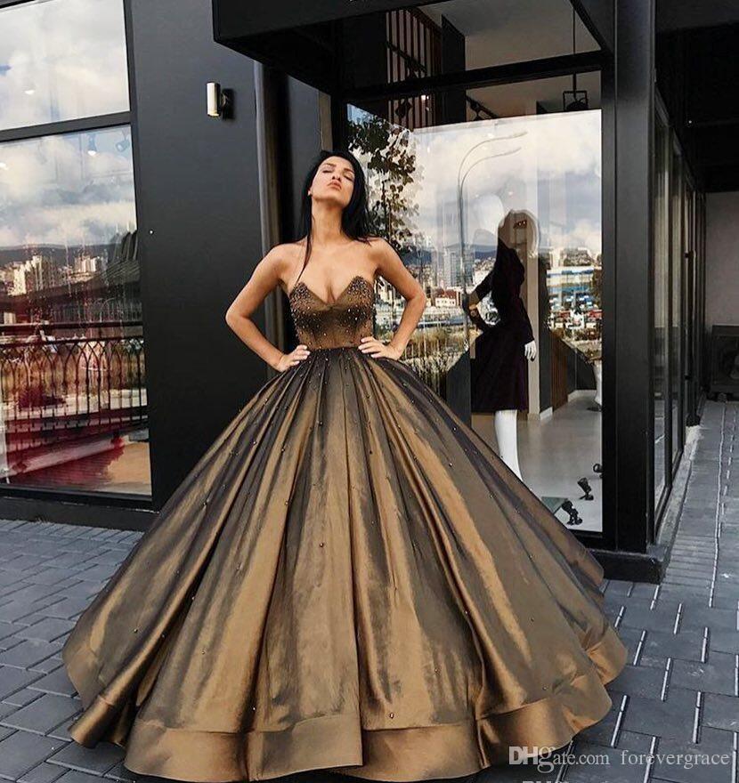 2019 Gold Prom Dress New Arrival A Line Sweetheart Sleeveless Long Formal Holidays Wear Graduation Evening Party Gown Custom Made Plus Size, Chocolate
2019 Gold Prom Dress New Arrival A Line Sweetheart Sleeveless Long Formal Holidays Wear Graduation Evening Party Gown Custom Made Plus Size, Chocolate
