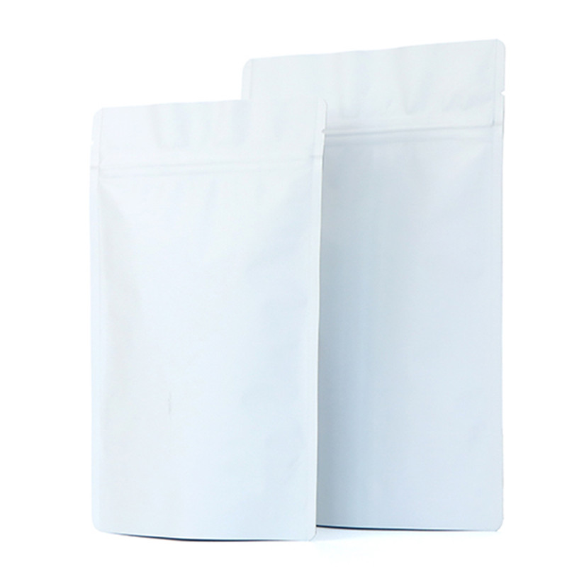 Thick Matte White Aluminum Foil Zip Lock Bag Stand up Resealable Coffee Powder Nuts Tea Snack Biscuits Xmas Gifts Packaging Pouches Support Custom Pri