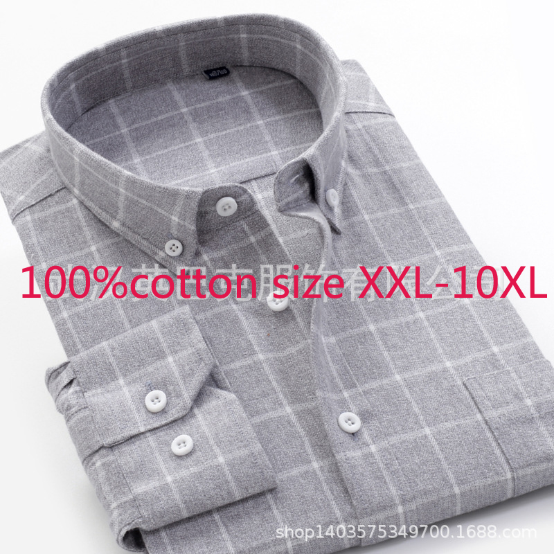 Men's Dress Shirts Arrival High Quality 100%pure Cotton Super Large Loose Men Thickened Autumn Flannel Plaid Plus Size XXL-10XL