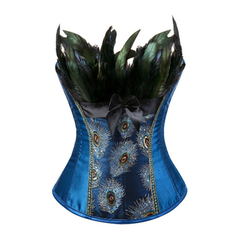 S-6XL Peacock Embroidery Princess Burlesque Overbust Corset Gothic Feather Clothing Body Shaper Bustier