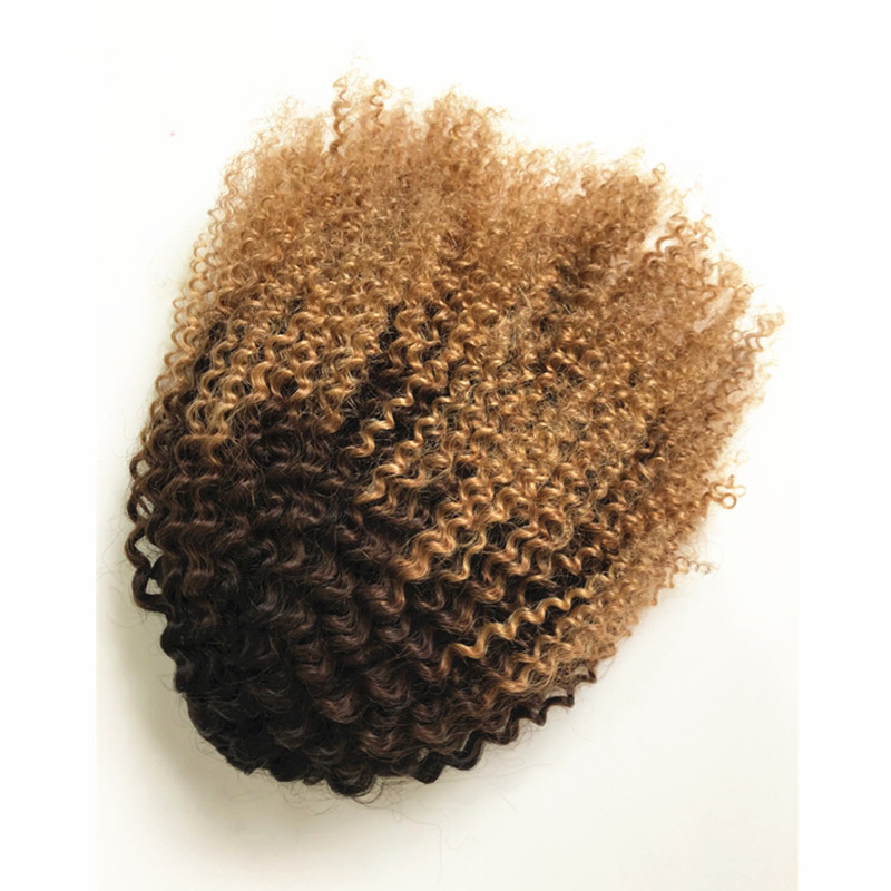 Ombre blonde kinky curly Drawstring Ponytail Human Hair clip in Brazilian Hair Extensions 120g Afro Kinky Curly Ponytail Ombre Color 1B 27