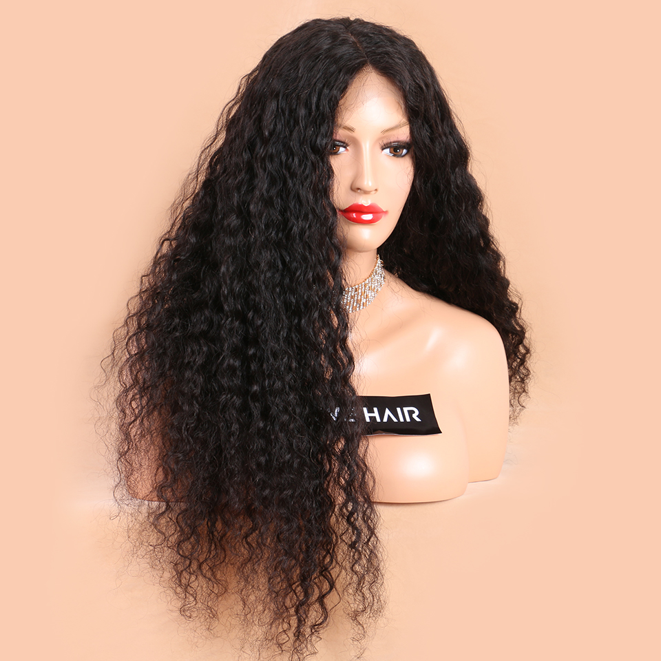 Natural Black Long Kinky Curly Lace Front Wigs with Baby Hair Glueless Synthetic Wigs for African Black Women Heat Resistant Fiber Hair