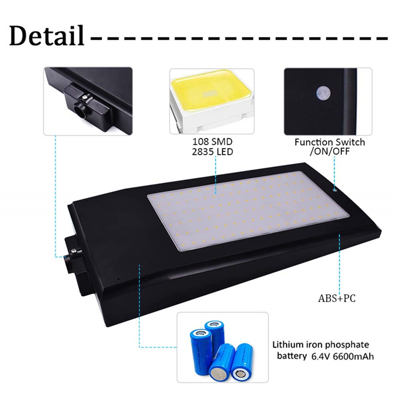 Radar Motion Sensor Solar Lights 108 LED Street Light 15W 2100LM Security Lighting Night Outdoor for Garden Path Street