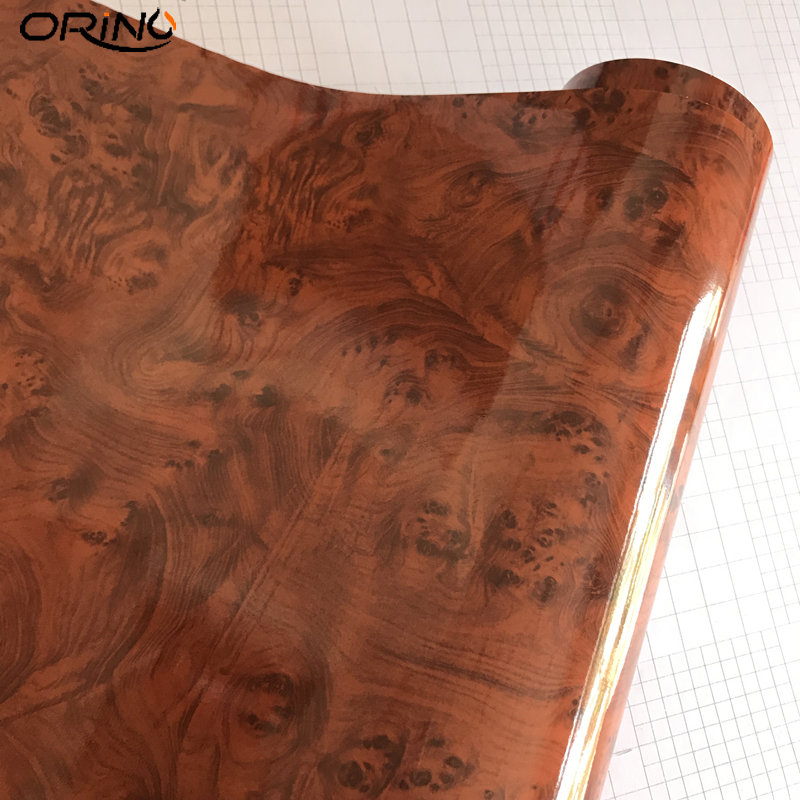 High Glossy Wood Grain Car Interior DIY Vinyl Sticker Decal Wrap Film with Air Release Size 1.52x18m 5x59ft