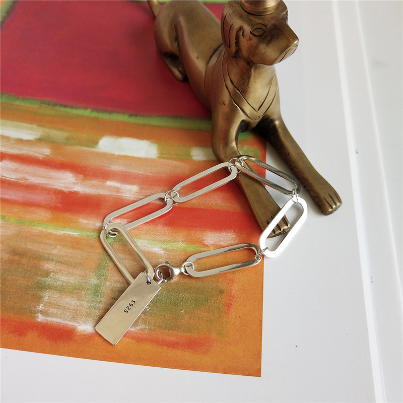 New Punk Geometric Chain Bracelet For Women 100% 925 Sterling Silver Irregular Buckle Bracelets Jewelry Gifts