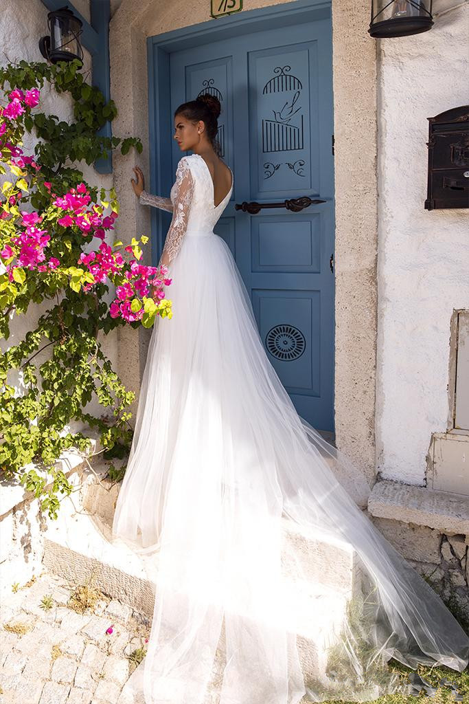 modest long sleeve jumpsuits dress with detachable train vestido de noiva boho lace wedding dresses bridal gowns
