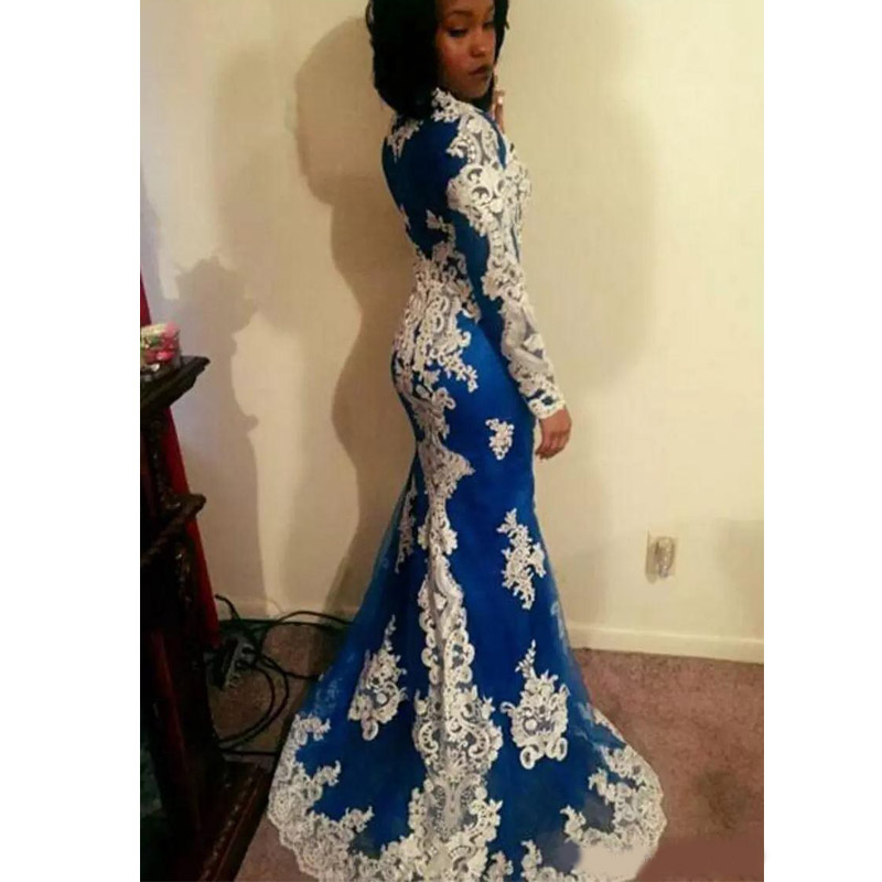 Formal Ivory And Blue Evening Dresses Long Sleeve Lace Applique Mermaid African 2020 Prom Dress Custom Made Party Gowns
Formal Ivory And Blue Evening Dresses Long Sleeve Lace Applique Mermaid African 2020 Prom Dress Custom Made Party Gowns