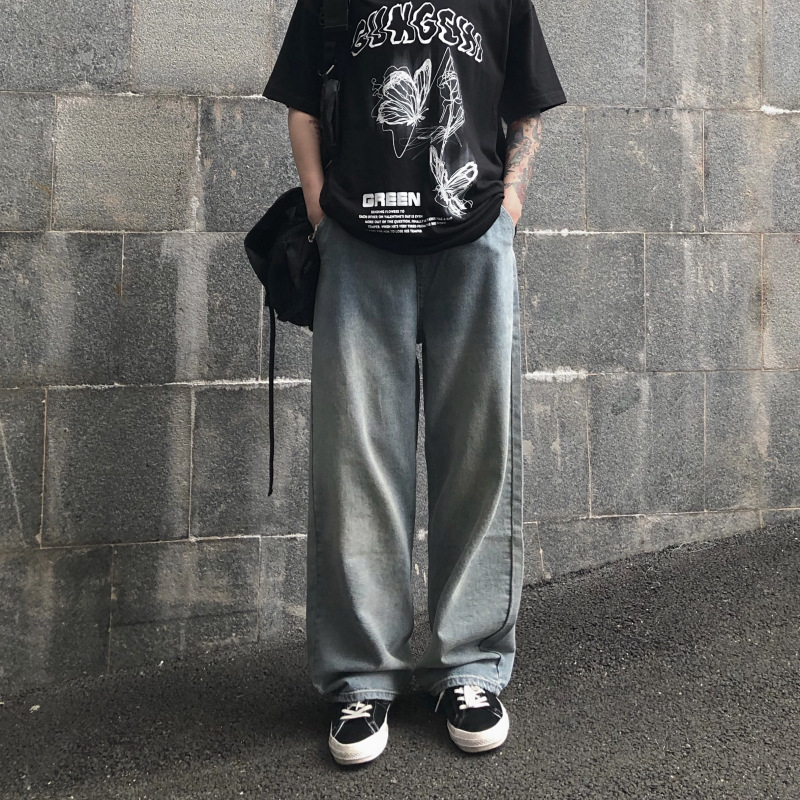 Washed Old Men039s Straight Jean Baggy Pants Loose Wide Legs Summer Retro Denim Trousers Ripped Jeans for Men Jean Homme Regula1484265