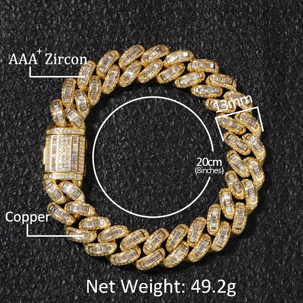 2019 New Hip Hop Diamond Necklace Micro Square Cubic Zirconia Copper Pendant Necklace Set With Diamonds 18k Gold Plating Iced Out Chains