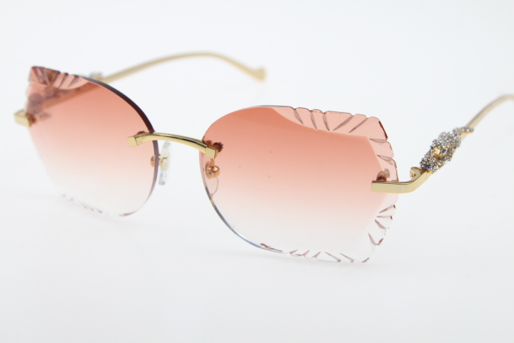 2020 High-end Rimless Sunglasses New Carved lens T8200762 leopard series Sunglasses New Rimless Glasses Hot Unisex SunGlasses with box
