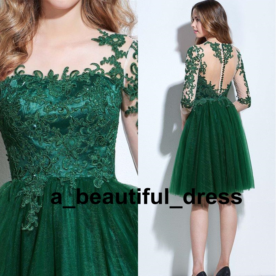 New 3/4 Length Sleeves Appliques Button Graduation Cocktail Dresses Homecoming Dresses Short Party Evening Gowns Plus Size Hot Sale GD7818