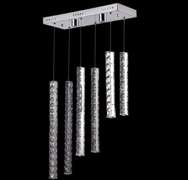 Modern LED Crystal Chandelier Lighting 6 Tube Crystals Droplights for Living Room Flush Mount Rectangle Light Fixture