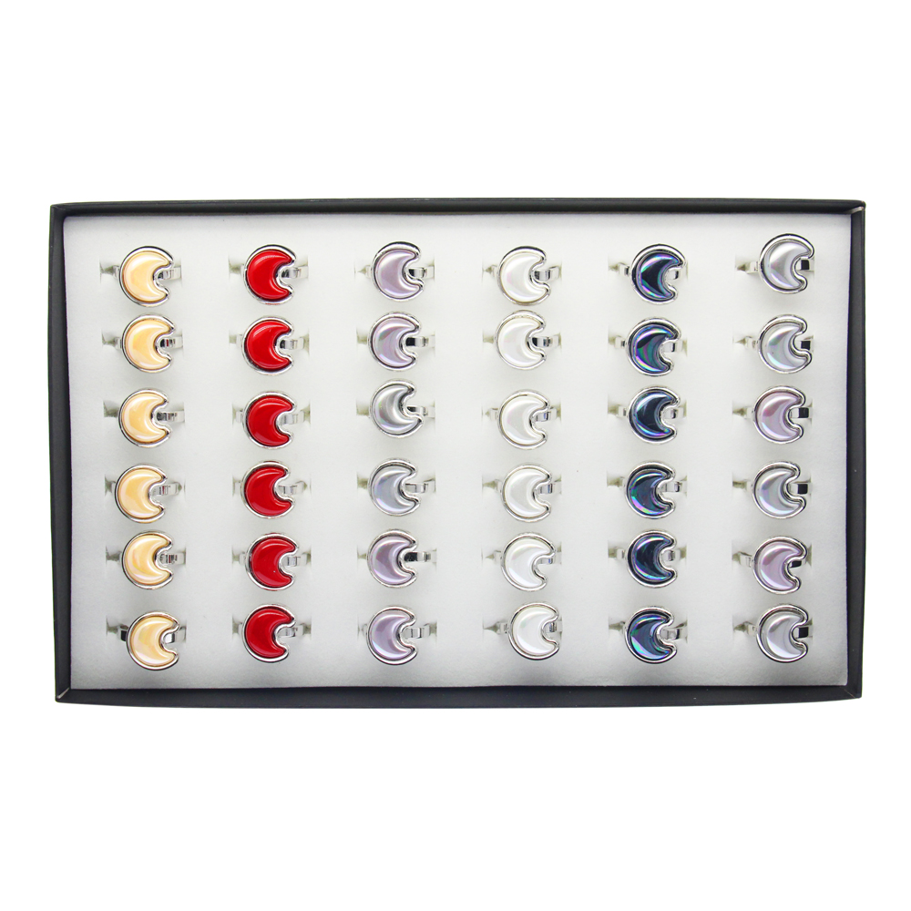 Fashion surprise gem gifts natural shell crescent silver ring women refined simple ring wholesale