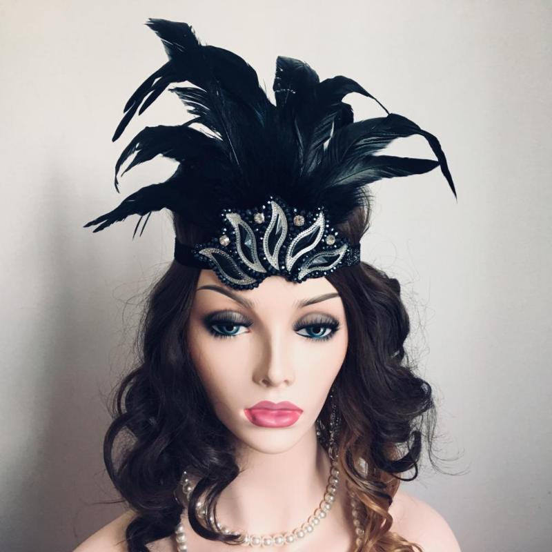 Bridesmaides Headpiece Gatsby wedding accessories Vintage 1920s Black Charleston headband Beaded feather robe chapeau femme
Bridesmaides Headpiece Gatsby wedding accessories Vintage 1920s Black Charleston headband Beaded feather robe chapeau femme