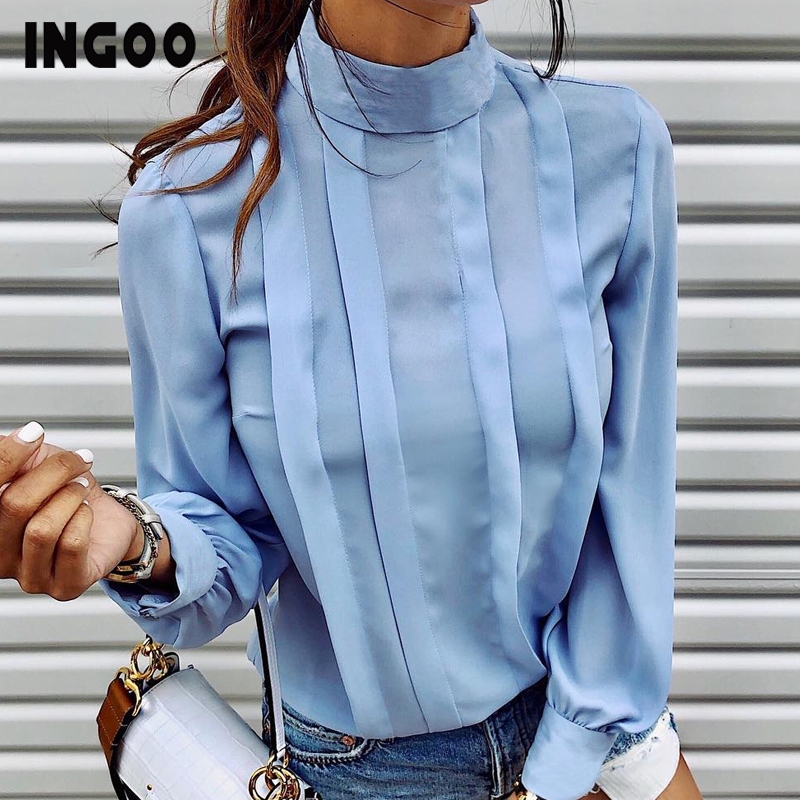 INGOO Autumn Turtleneck Office Women Shirt Lantern Long Sleeve Ruched Pleated Blouses Button Elegant Blue White Shirts Female
INGOO Autumn Turtleneck Office Women Shirt Lantern Long Sleeve Ruched Pleated Blouses Button Elegant Blue White Shirts Female