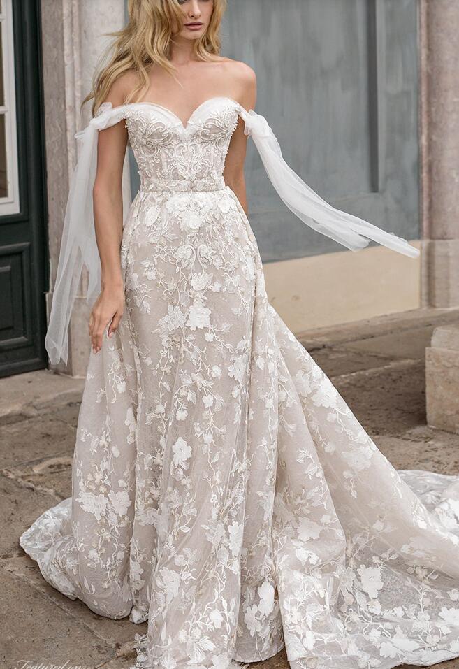 eva lendel wedding dresses with detachable train lace appliqued boho mermaid vestidos de novia off shoulder bridal wedding gowns