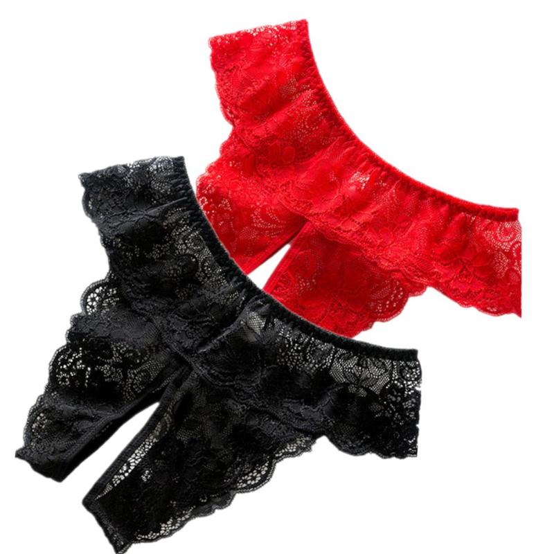 Women's Panties M-4XL Open Crotch Underwear Porn Lace Transparent Women Plus Size G String Crotchless Female Underpants Sex Thong Tanga