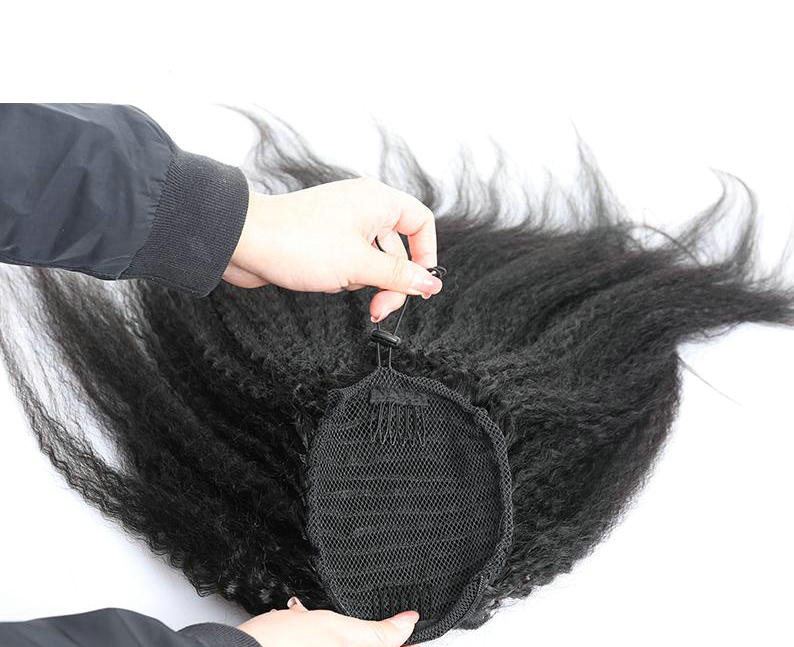 italian Yaki human hair ponytail extension Coarse yaki kinky straight drawstring ponytail for black women 120g